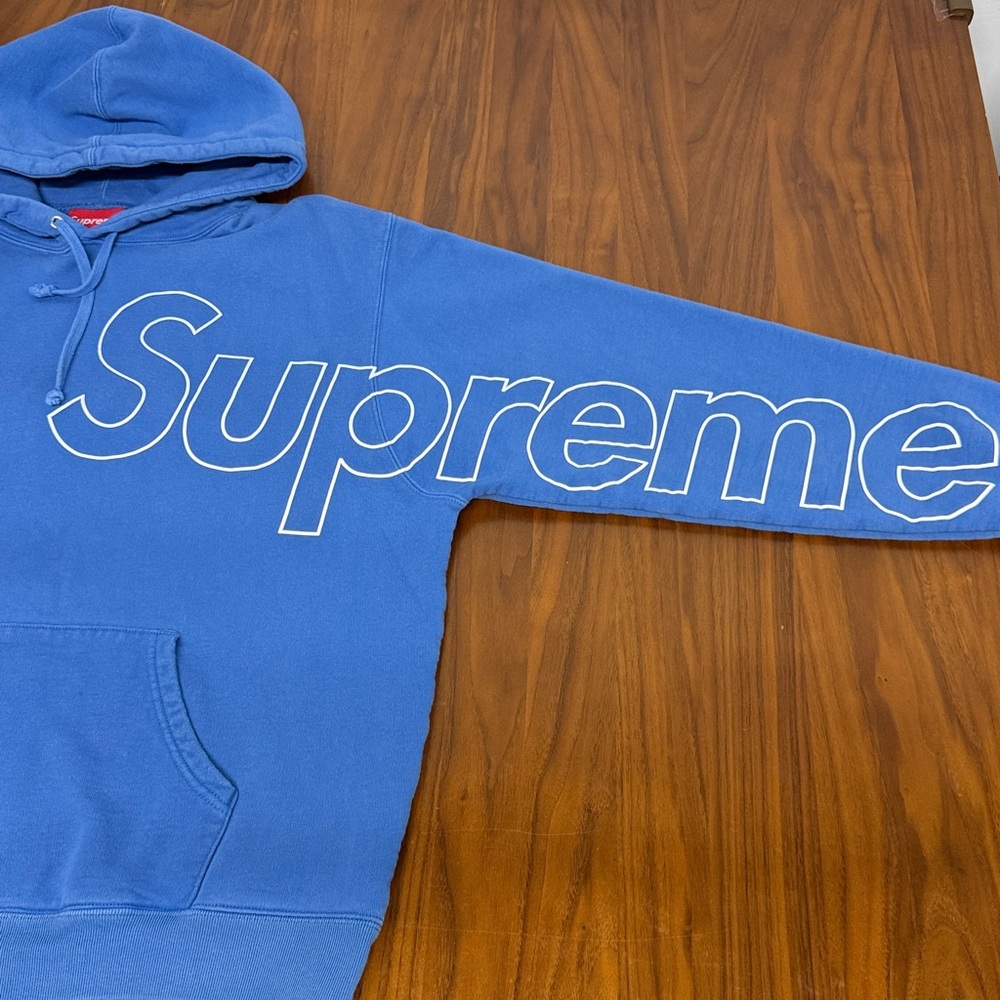 Supreme Blue Pullover Hoodie with White Outline Logo
